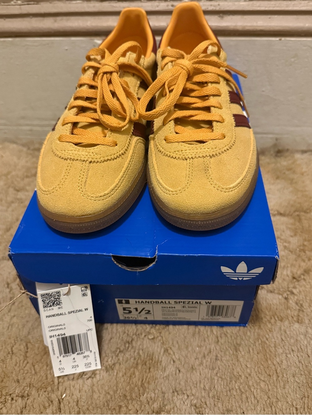 NWT Adidas Handball Spezial Premium Yellow/ Shadow Red/Gold Metallic 5.5w/4.5m